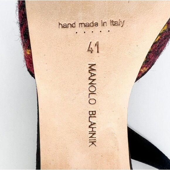 MANOLO BLAHNIK Maysale Red & Green Plaid Slingback Stiletto Sandals Size… - Picture 12 of 12